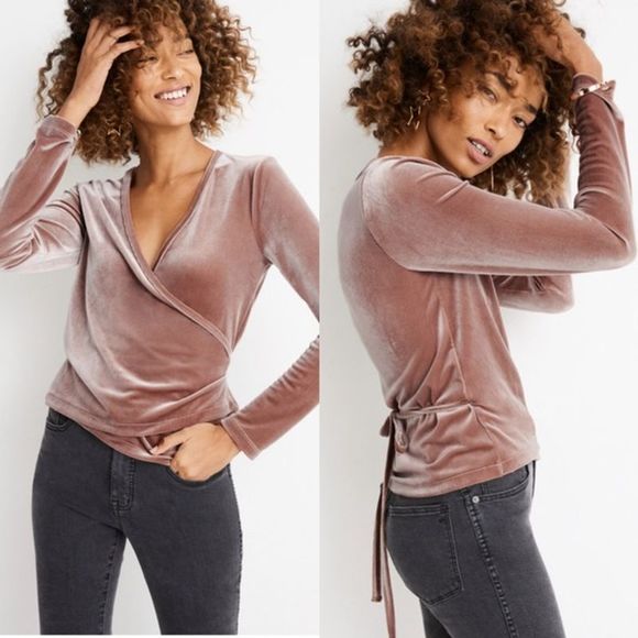 Madewell Tops - Madewell Velvet Ballet Wrap Top Tie Back Blouse